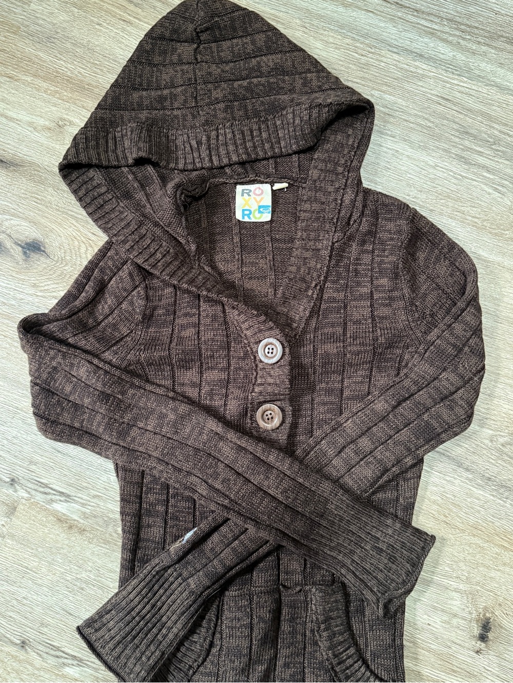 Roxy Chocolate Brown Hooded Ribbed Cardigan